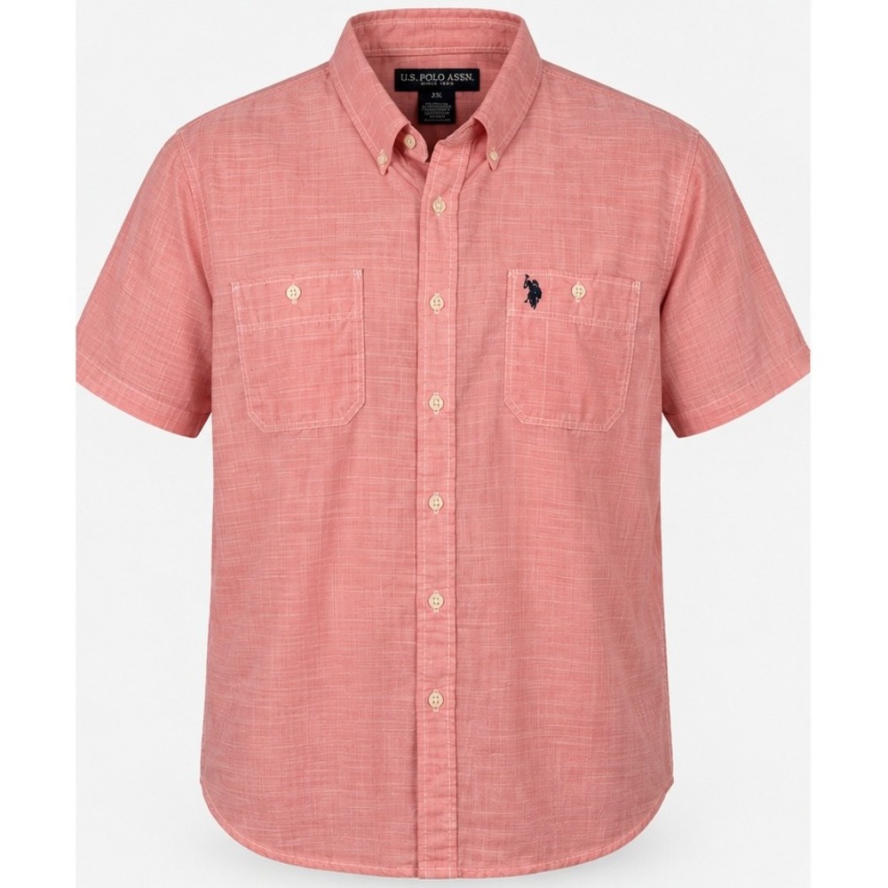 US Polo Assn Short Sleeve Button Down Pink Classic Preppy Nautical Men's XXL 2XL